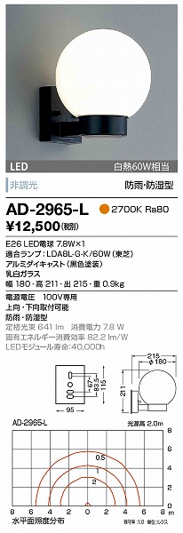 AD-2965-L 山田照明 屋外用ブラケット LED（電球色）
