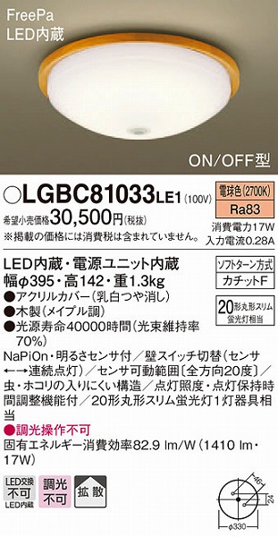 LGBC81033LE1 パナソニック 小型シーリングライト LED センサー付