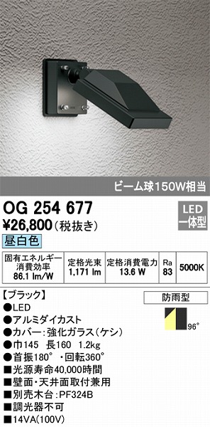 OG254677 オーデリック 屋外用スポットライト LED（昼白色）