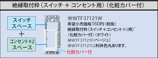 WTF37121W パナソニック ホワイト 絶縁取付枠 (スイッチ＋コンセント×2用) (化粧カバー付)