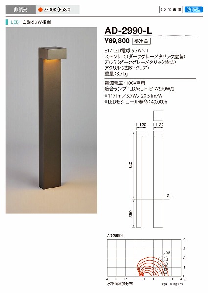 卸売り コネクト  店AD-3168-L 山田照明 屋外用スポットライト ダークグレー LED 電球色 調光 