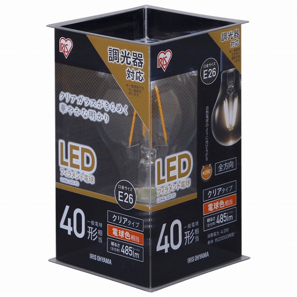 アイリスオーヤマ LEDフィラメント電球 一般電球40W形相当 電球色 E26 485lm LDA4L-G/D-FC