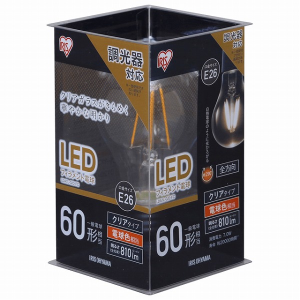 アイリスオーヤマ LEDフィラメント電球 一般電球60W形相当 電球色 E26 810lm LDA7L-G/D-FC