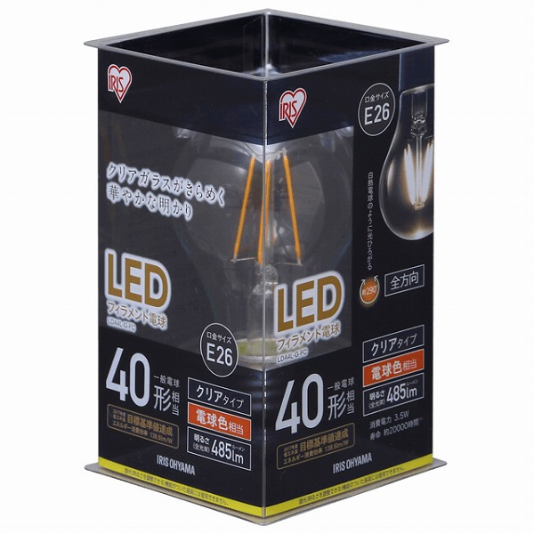 アイリスオーヤマ LEDフィラメント電球 一般電球40W形相当 電球色 E26 485lm LDA4L-G-FC