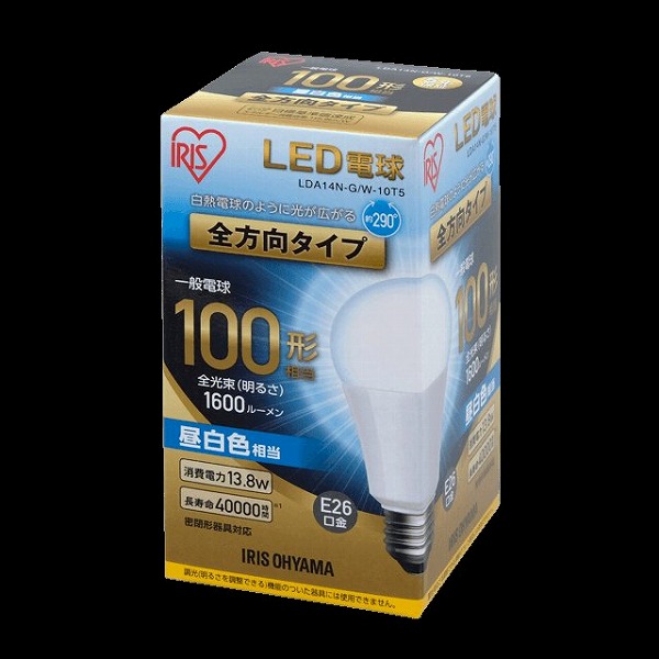 LDA14N-G/W-10T5 アイリスオーヤマ (567860) LED電球 E26 全方向 100形相当 昼白色