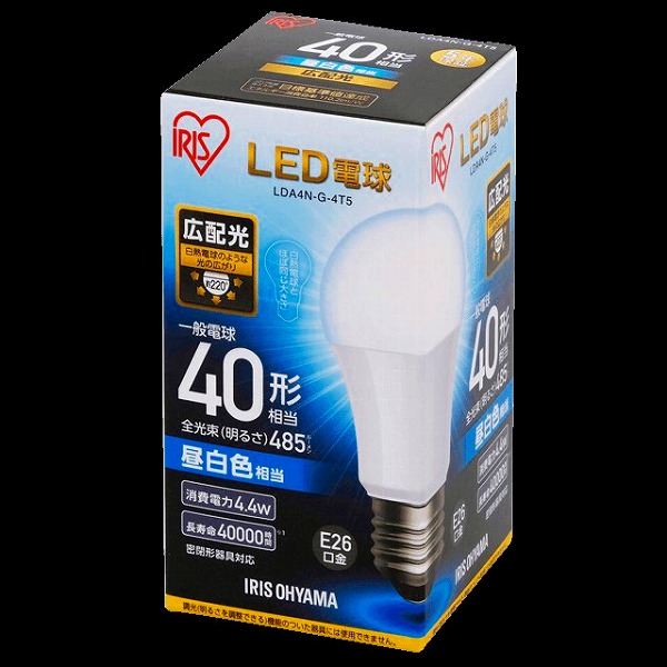 LDA4N-G-4T5 アイリスオーヤマ LED電球 E26 広配光 40形相当 昼白色 (567945)