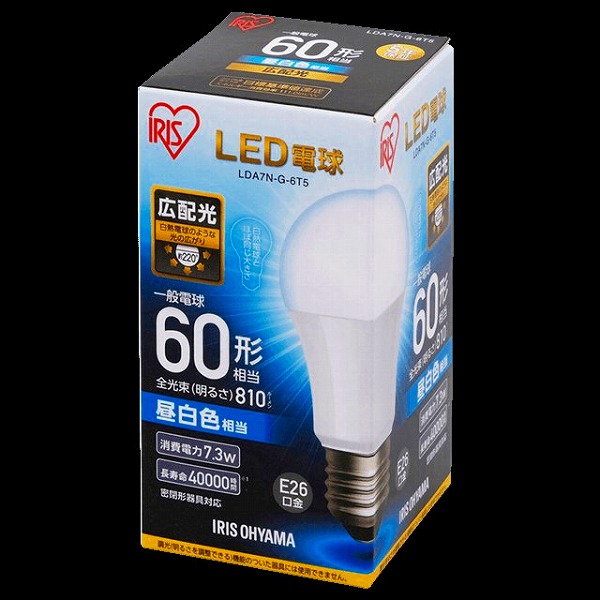 LDA7N-G-6T5 アイリスオーヤマ LED電球 E26 広配光 60形相当 昼白色 (567947)
