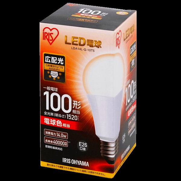 LDA14L-G-10T5 アイリスオーヤマ LED電球 E26 広配光 100形相当 電球色 (567950)