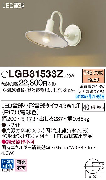 LGB81533Z パナソニック ブラケット LED（電球色）