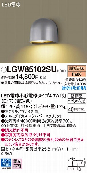 LGW85102SU パナソニック 表札灯 LED（電球色）