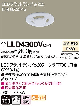 LLD4300VCF1 pi\jbN LEDtbgv pv 205 F gU (GX53-1a)