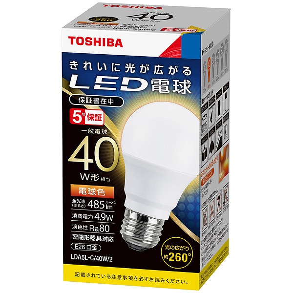 LDA5L-G/40W/2  LEDd ʓd` dF 260x 485lm (E26)