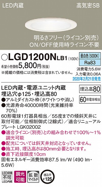 LGD1200NLB1 pi\jbN _ECg zCg 125 LED F  gU (LGB75320LB1 pi)