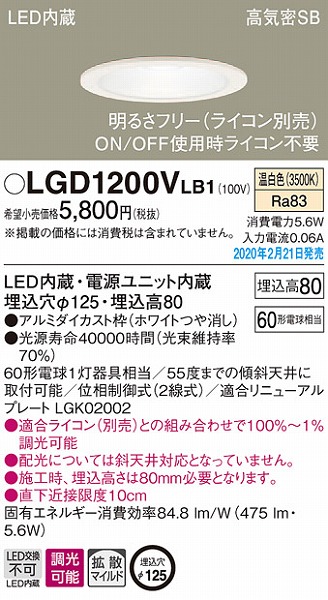 LGD1200VLB1 pi\jbN _ECg zCg 125 LED F  gU (LGB75321LB1 pi)