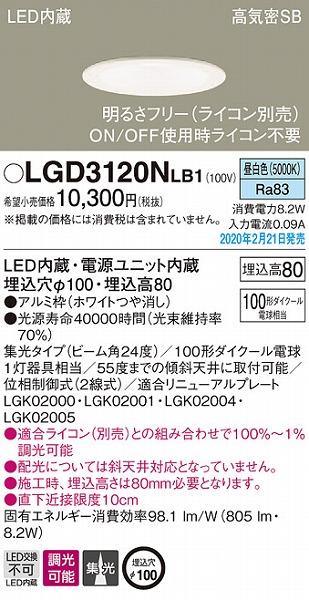 LGD3120NLB1 pi\jbN _ECg zCg 100 LED F  W (LGB76410LB1 pi)