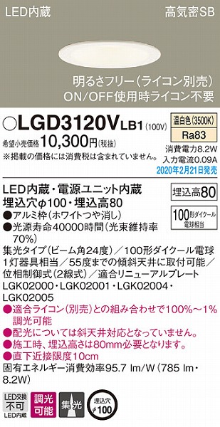 LGD3120VLB1 pi\jbN _ECg zCg 100 LED F  W (LGB76411LB1 pi)