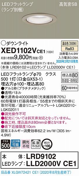 XED1102VCE1 pi\jbN p_ECg v`i 100 LEDiFj gU (XLGW72421CE1 i)