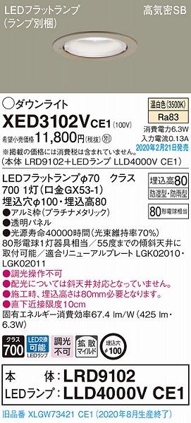 XED3102VCE1 pi\jbN p_ECg v`i 100 LEDiFj gU (XLGW73421CE1 i)