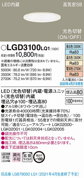 LGD3100LQ1 pi\jbN _ECg zCg LEDiFؑցj gU (LGB78050LQ1 pi)