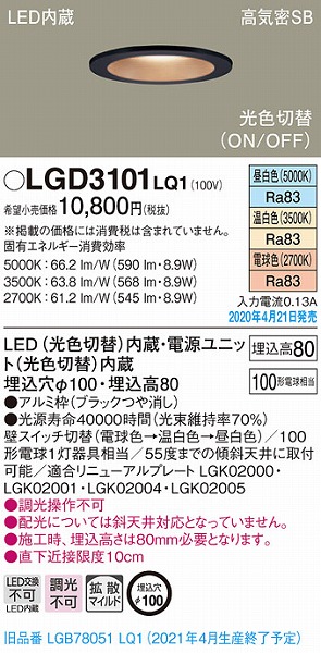 LGD3101LQ1 pi\jbN _ECg NA LEDiFؑցj gU (LGB78051LQ1 pi)