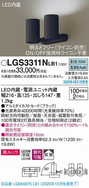 LGS3311NLB1 pi\jbN X|bgCg ubN LED F  gU (LGB84875LB1 pi)