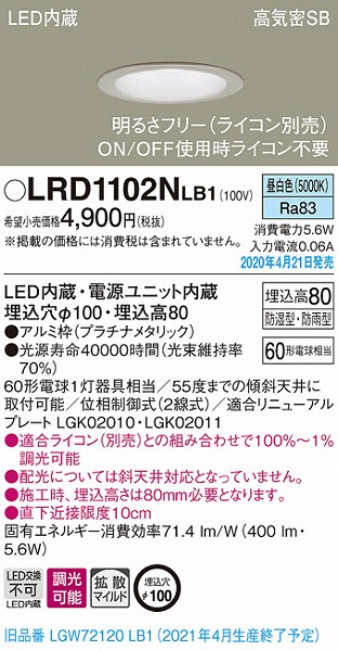 LRD1102NLB1 pi\jbN p_ECg v`i LED F  gU (LGW72120LB1 pi)