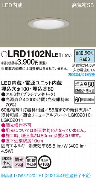 LRD1102NLE1 pi\jbN p_ECg v`i LEDiFj gU (LGW72120LE1 pi)