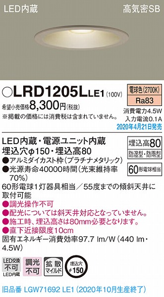 LRD1205LLE1 pi\jbN p_ECg v`i LEDidFj gU (LGW71692LE1 pi)