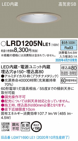 LRD1205NLE1 pi\jbN p_ECg v`i LEDiFj gU (LGW71690LE1 pi)