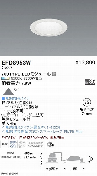 EFD8953W Ɩ _ECg  75 LED F Fit Lp