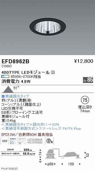 EFD8962B Ɩ _ECg  75 LED F Fit Lp