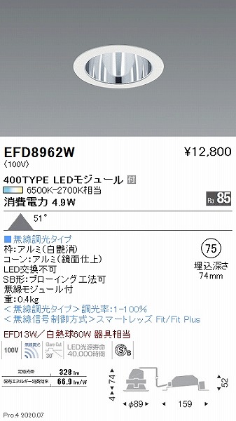 EFD8962W Ɩ _ECg  75 LED F Fit Lp