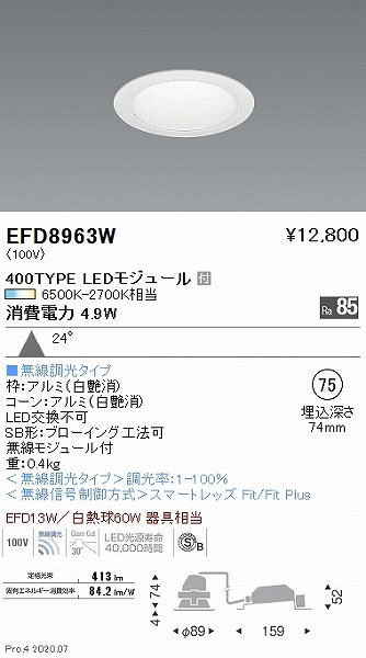EFD8963W Ɩ _ECg  75 LED F Fit Lp