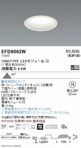 EFD9062W Ɩ _ECg  75 LED F Fit gU