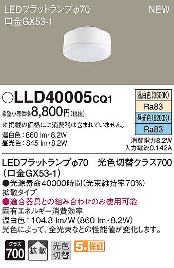 LLD40005CQ1 pi\jbN LEDtbgv 70 NX700 FEF gU (GX53-1)