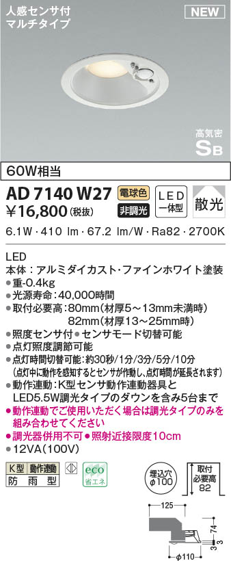 AD7140W27 RCY~ p_ECg zCg 100 LED(dF) ZT[t U (AD41934L ގi)