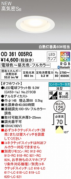 OD361005RG I[fbN _ECg zCg 125 LED tJ[F  Bluetooth gU