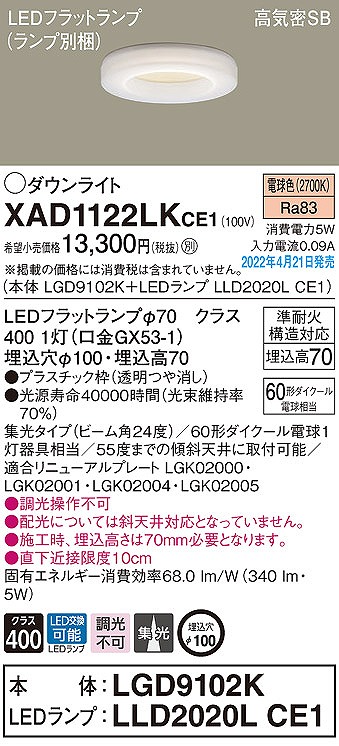 XAD1122LKCE1 pi\jbN _ECg NA 100 LEDidFj W