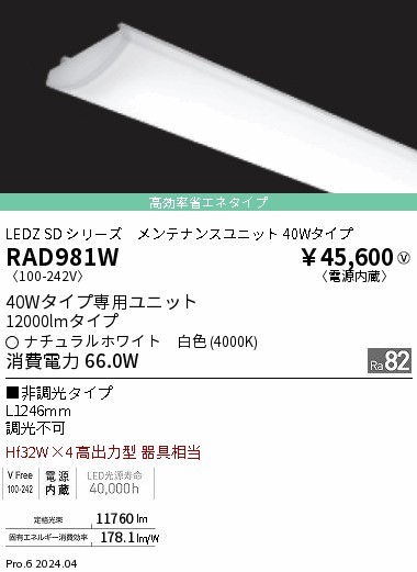 RAD981W Ɩ LEDjbg ȃGl^Cv 40W` zCg 12000lm LEDiFj gU