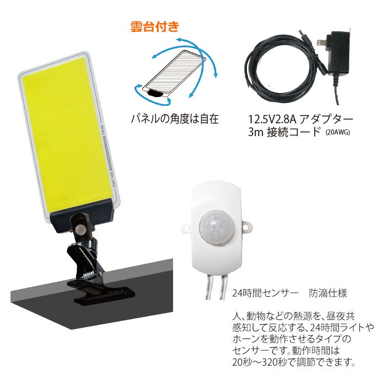 【メーカー直送】 【法人様限定】 DCC001-W MTO DC12Vパネルライト クリップタイプ 24時間センサー LED(昼光色) 4000lm