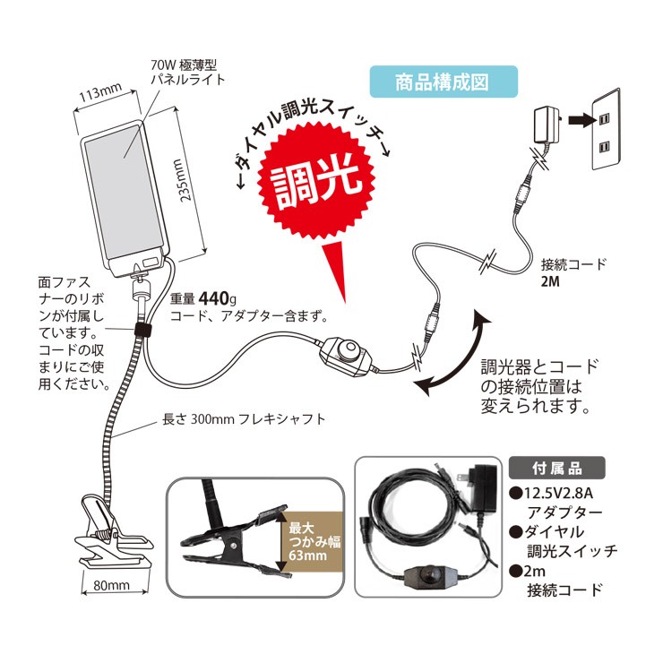 【メーカー直送】 【法人様限定】 DCC001-FKA MTO DC12V パネルライト クリップタイプ LED 昼光色 調光 4000lm