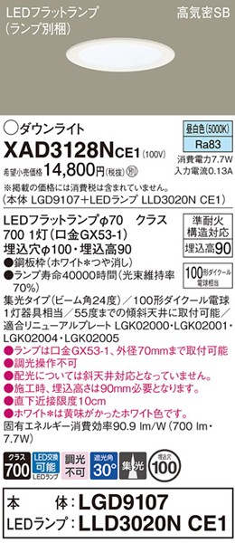 XAD3128NCE1 �p�i�\�j�b�N �_�E�����C�g ��100 �z���C�g LED�i�����F�j �W��