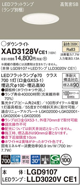 XAD3128VCE1 �p�i�\�j�b�N �_�E�����C�g ��100 �z���C�g LED�i�����F�j �W��