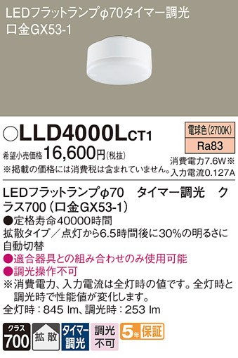 LLD4000LCT1 �p�i�\�j�b�N LED�t���b�g�����v ��70 �N���X700 LED �d���F �^�C�}�[���� �g�U