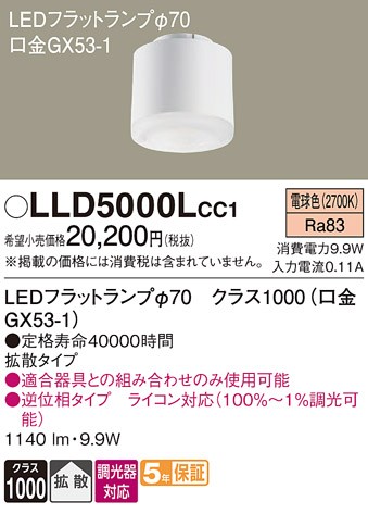 LLD5000LCC1 �p�i�\�j�b�N LED�t���b�g�����v ��70 �N���X1000 LED �d���F ���� �g�U