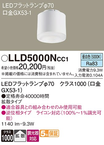 LLD5000NCC1 �p�i�\�j�b�N LED�t���b�g�����v ��70 �N���X1000 LED �����F ���� �g�U