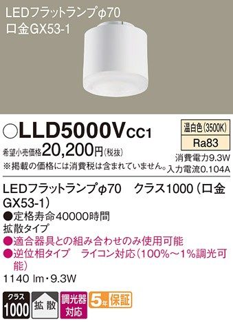 LLD5000VCC1 �p�i�\�j�b�N LED�t���b�g�����v ��70 �N���X1000 LED �����F ���� �g�U