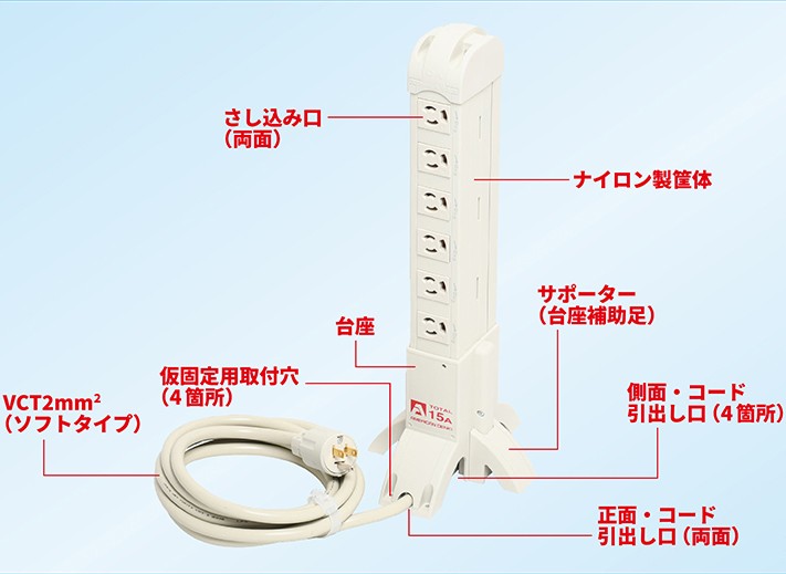 KC1330TNF(5M) アメリカン電機 タワー型 抜止OAタップ 5m ノイズフィルター付 12コ口