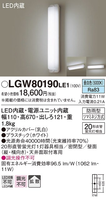 LGW80190LE1 �p�i�\�j�b�N ���O�p�u���P�b�g LED�i�����F�j �g�U