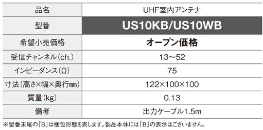 US10WB DX�A���e�i UHF�����A���e�i �z���C�g ���d�E�n��p �n�f�W ���^ �X�������N���b�v �ǖʎ�t�� �o�̓P�[�u��1.5m